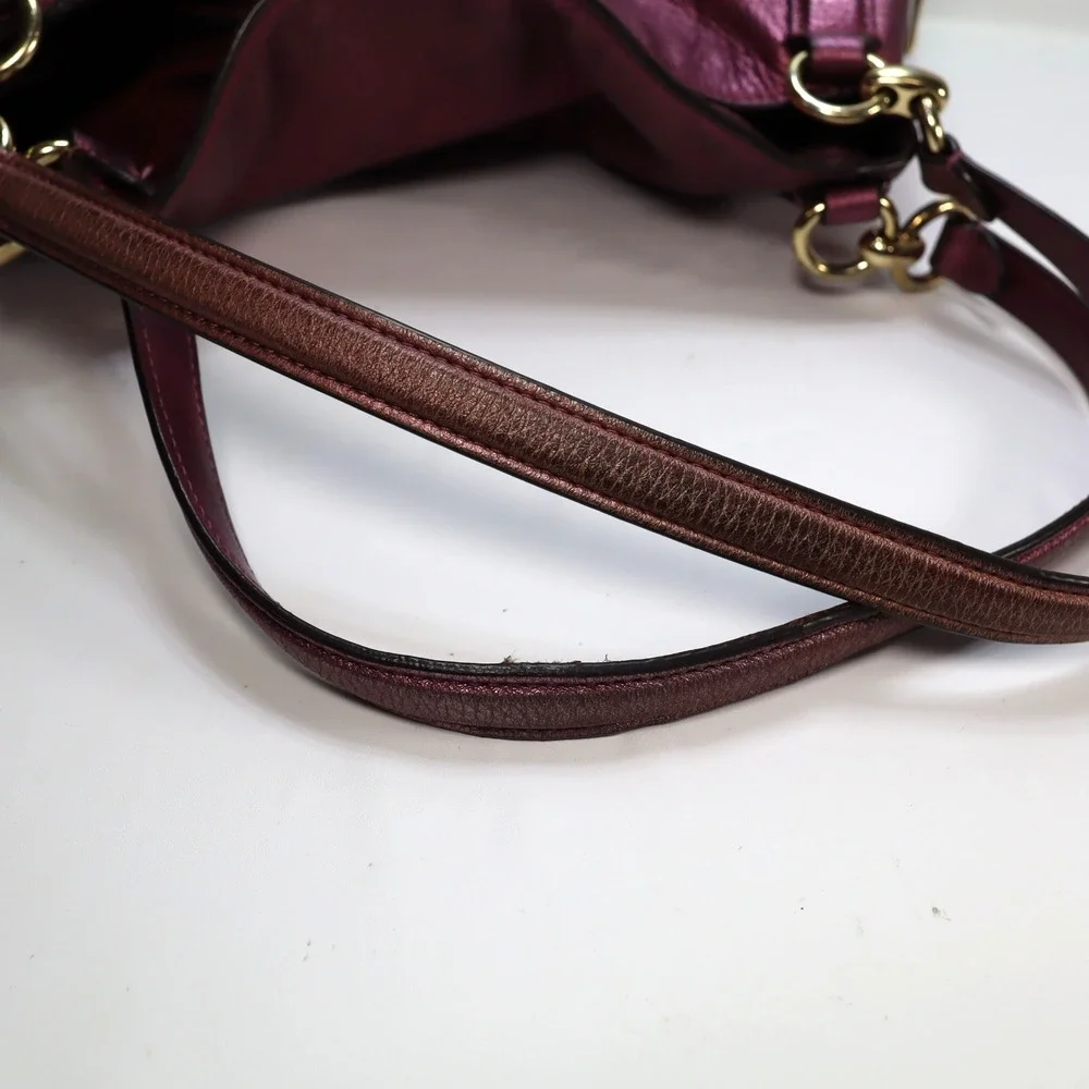 Coach Hallie Pebble‎ Leather Shoulder Bag Metallic Berry F80271 Hobo Redefined